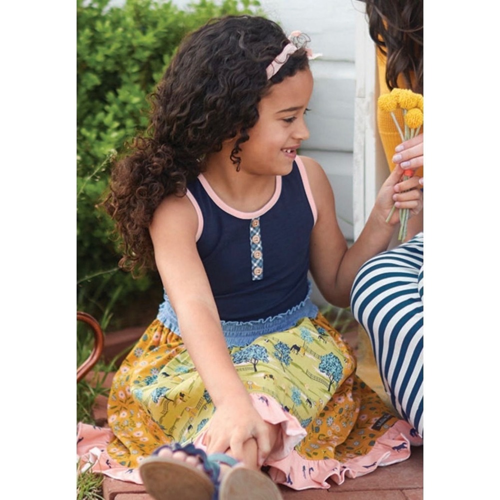 Matilda Jane Joanna Gaines Waves of Grain  Farmhouse  Ruffle Dress Navy Size 4